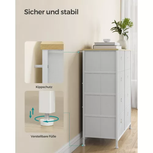 SONGMICS LTS024W57 Világosszürke Fehér 8 Fiókos Szövet Komód Fém Vázzal és
