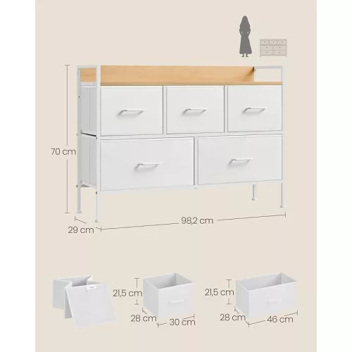 SONGMICS komód, szekrény, tárolóbútor, 5 szövetfiókkal, fogantyúkkal, fém vázzal, modern