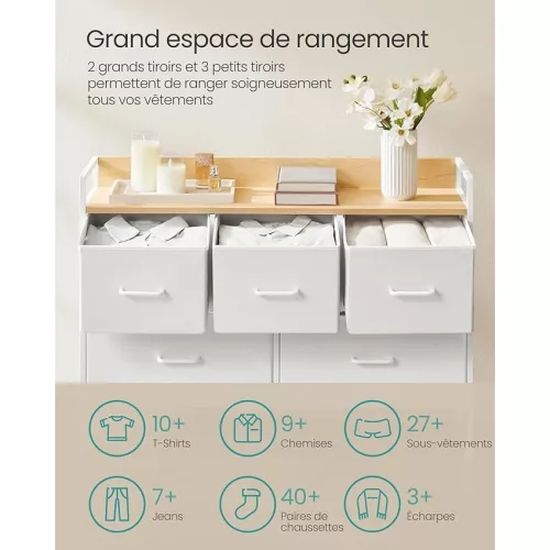 SONGMICS komód, szekrény, tárolóbútor, 5 szövetfiókkal, fogantyúkkal, fém vázzal, modern