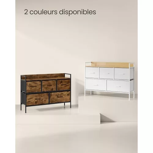 SONGMICS komód, szekrény, tárolóbútor, 5 szövetfiókkal, fogantyúkkal, fém vázzal, modern