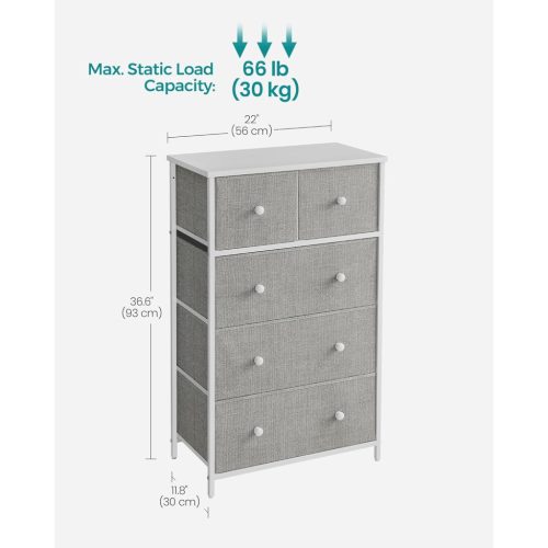 Tároló szekrény öt fiókkal, ruhás szekrény, fehér és világosszürke 30x56x93cm