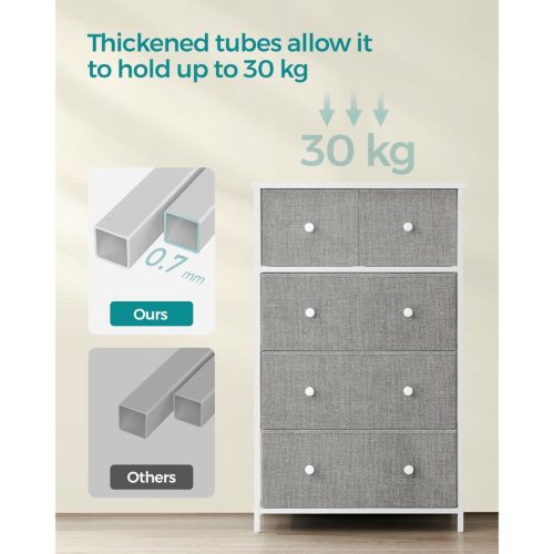 Tároló szekrény öt fiókkal, ruhás szekrény, fehér és világosszürke 30x56x93cm