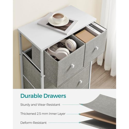 Tároló szekrény öt fiókkal, ruhás szekrény, fehér és világosszürke 30x56x93cm