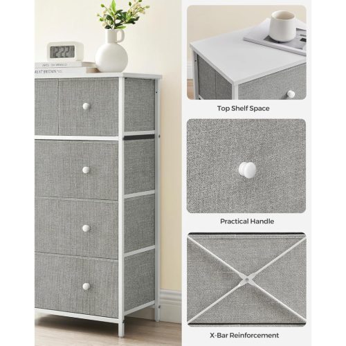 Tároló szekrény öt fiókkal, ruhás szekrény, fehér és világosszürke 30x56x93cm