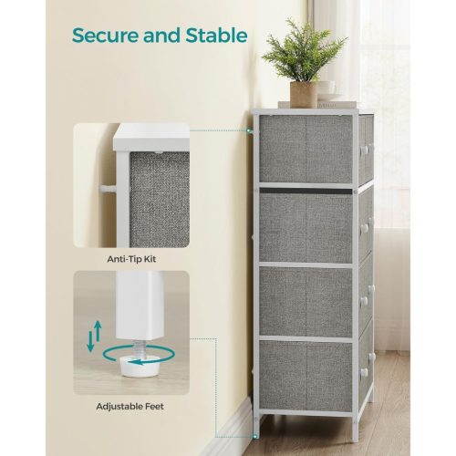 Tároló szekrény öt fiókkal, ruhás szekrény, fehér és világosszürke 30x56x93cm