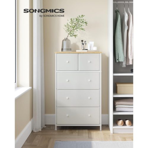 Tároló szekrény öt fiókkal, ruhás szekrény, fehér és tölgy 30 x 56 x 93 cm