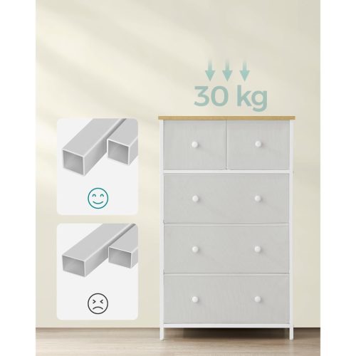 Tároló szekrény öt fiókkal, ruhás szekrény, fehér és tölgy 30 x 56 x 93 cm