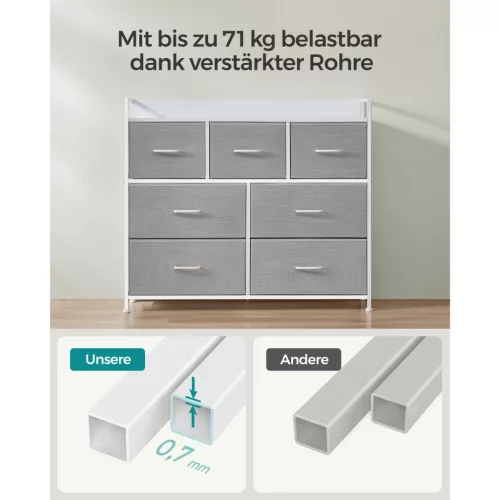 SONGMICS Fiókos Szekrény, Hálószobai Szekrény, 7 Szövet Fiókkal és Fogantyúval,