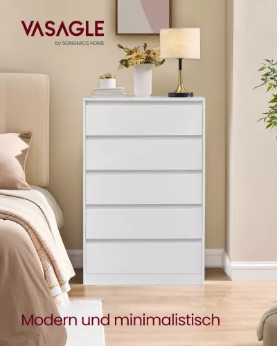 Tároló szekrény öt fiókkal, ruhás szekrény, modern stílus, hófehér