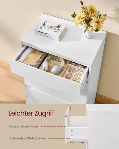 Tároló szekrény öt fiókkal, ruhás szekrény, modern stílus, hófehér