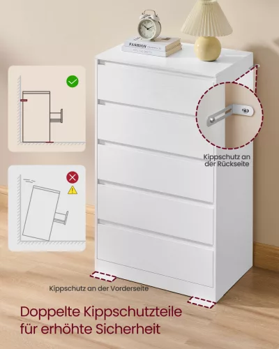 Tároló szekrény öt fiókkal, ruhás szekrény, modern stílus, hófehér