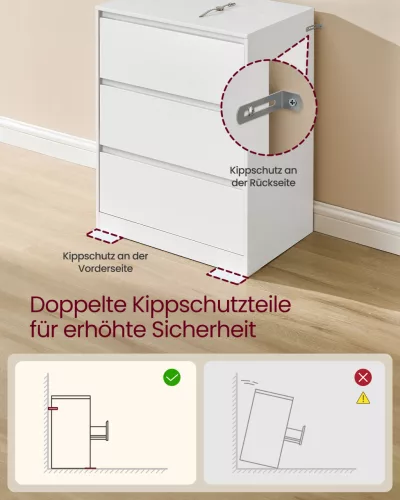 Fiókos tároló szekrény, ruhás szekrény három fiókkal, modern stílus, hófehér