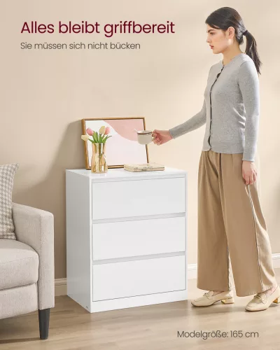 Fiókos tároló szekrény, ruhás szekrény három fiókkal, modern stílus, hófehér