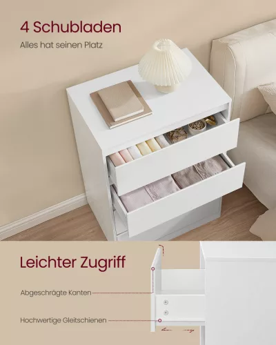 Fiókos tároló szekrény, ruhás szekrény négy fiókkal, modern stílus, hófehér