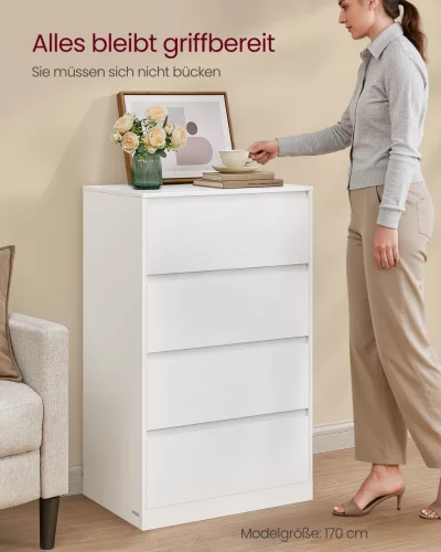 Fiókos tároló szekrény, ruhás szekrény négy fiókkal, modern stílus, hófehér