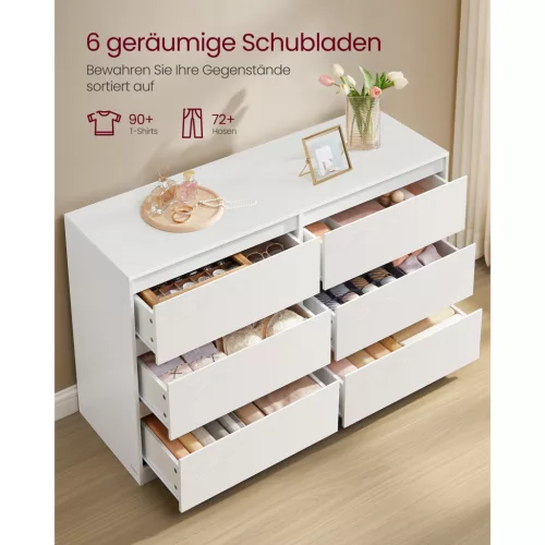 Fiókos szekrény, 6 fiókkal, modern stílus, hófehér