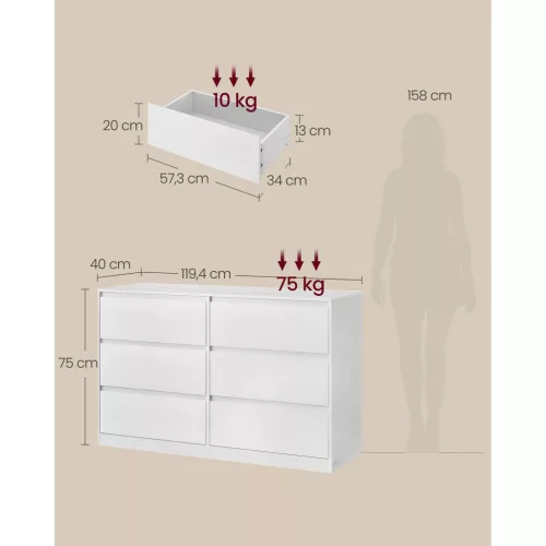 Fiókos szekrény, 6 fiókkal, modern stílus, hófehér