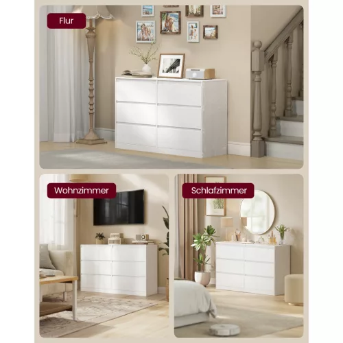 Fiókos szekrény, 6 fiókkal, modern stílus, hófehér