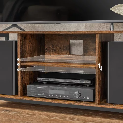 TV állvány, nyitott polcokkal, rusztikus barna és fekete 140x39x52cm