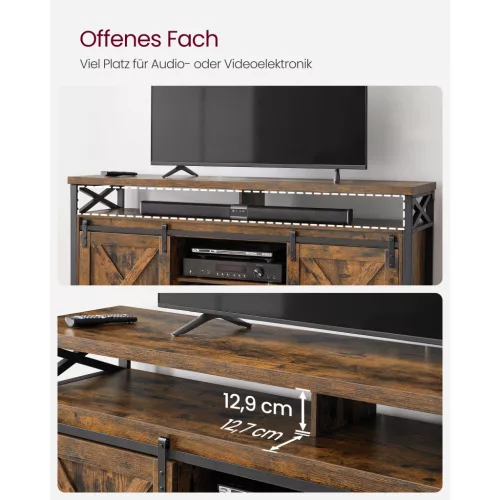 TV szekrény, 65 colos, állítható polcokkal, rusztikus barna 150x40x50cm