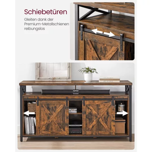 TV szekrény, 65 colos, állítható polcokkal, rusztikus barna 150x40x50cm