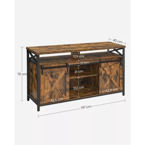 TV szekrény, 65 colos, állítható polcokkal, rusztikus barna 150x40x50cm