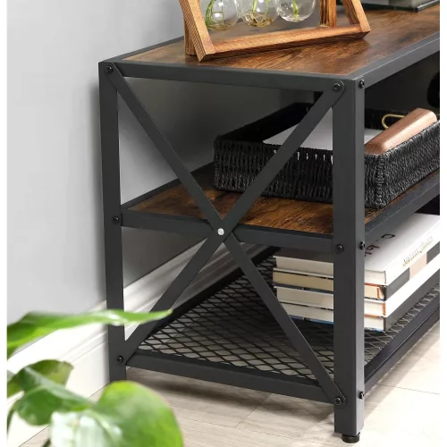 VASAGLE TV állvány, TV asztal 70 hüvelykes TV-hez, polcokkal, acél vázzal, nappali, hálószoba