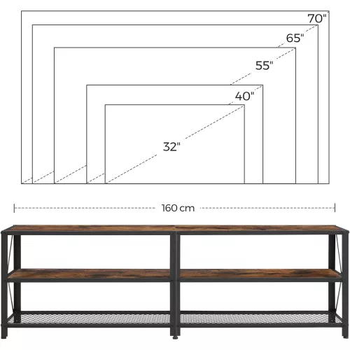 VASAGLE TV állvány, TV asztal 70 hüvelykes TV-hez, polcokkal, acél vázzal, nappali, hálószoba