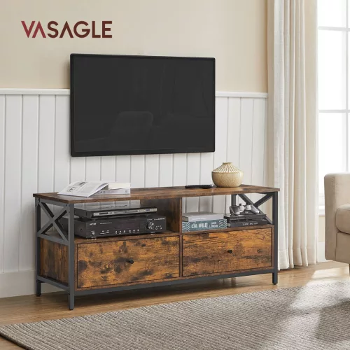 TV szekrény, 2 fiókkal és polcokkal, rusztikus barna és fekete 120x40x50cm