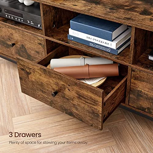 VASAGLE TV állvány, TV szekrény akár 65 hüvelykes TV-hez, TV asztal 3 fiókkal és 3 nyitott