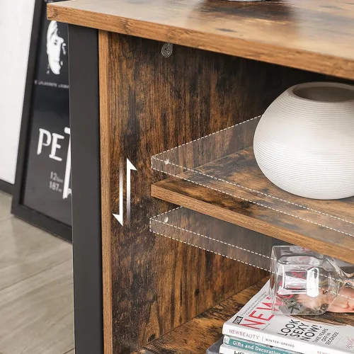 VASAGLE Ipari TV állvány 48 hüvelykes tévékhez, TV szekrény tolóajtókkal és 2 polccal,