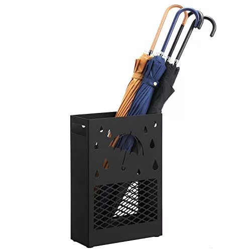 Esernyőtartó téglalap alakú mintás, akasztókkal, fekete 28x12x41cm