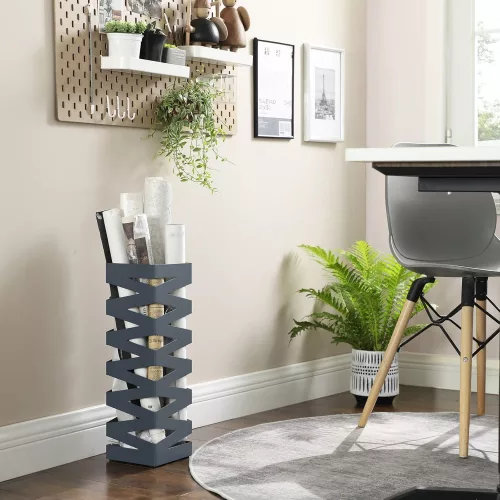 SONGMICS Fém esernyőtartó, Négyzet alakú esernyőtartó állvány, 4 akasztóval és