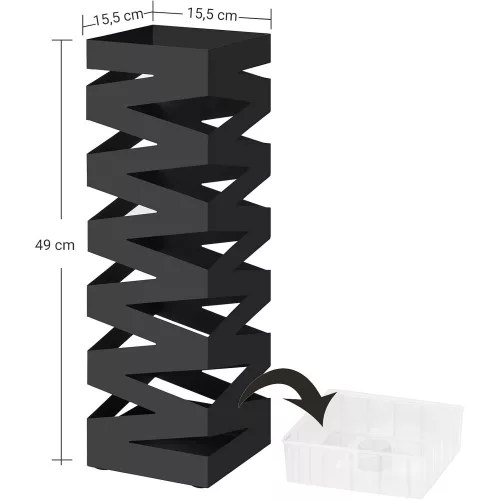 SONGMICS Fém esernyőtartó, négyzet alakú esernyőtartó állvány, akasztókkal és csepegő