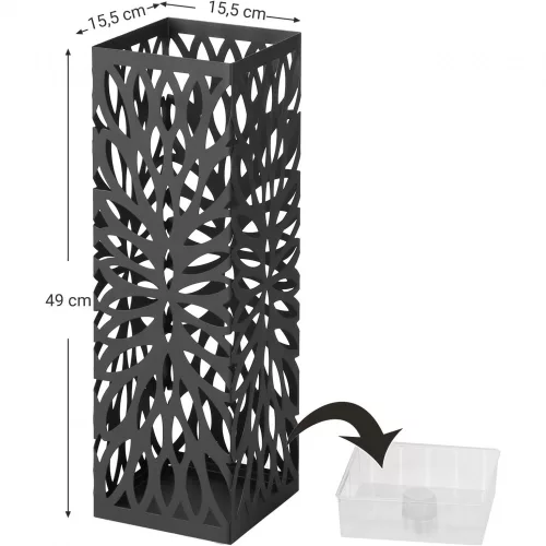 SONGMICS Fém esernyőtartó, modern négyzet alakú esernyőtartó állvány, 15,5 x 15,5 x 49 cm,