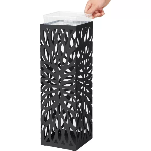 SONGMICS Fém esernyőtartó, modern négyzet alakú esernyőtartó állvány, 15,5 x 15,5 x 49 cm,