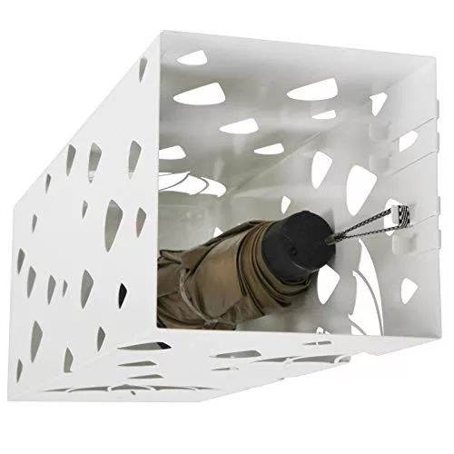 SONGMICS Fém esernyőtartó, négyzet alakú esernyőtartó csepegő tálcával és 4 akasszal,