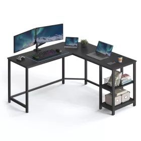 Sarok íróasztal, 2 polccal, fekete faerezetes