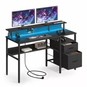   Íróasztal szövet fiókokkal, monitor állvánnyal, LED világítással, 135 x 55 x 90