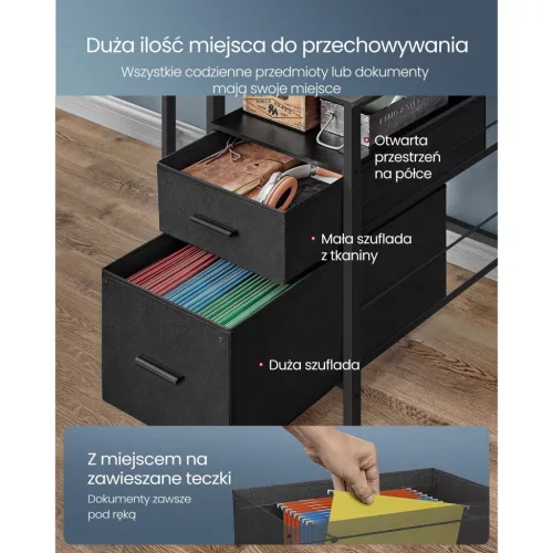 Íróasztal szövet fiókokkal, monitor állvánnyal, LED világítással, 135 x 55 x 90