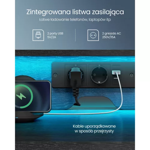 Íróasztal szövet fiókokkal, monitor állvánnyal, LED világítással, 135 x 55 x 90