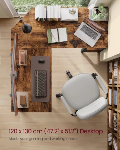 Sarok íróasztal, rusztikus barna 120x130x76cm, 2 polccal