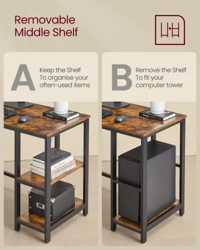 Sarok íróasztal, rusztikus barna 120x130x76cm, 2 polccal