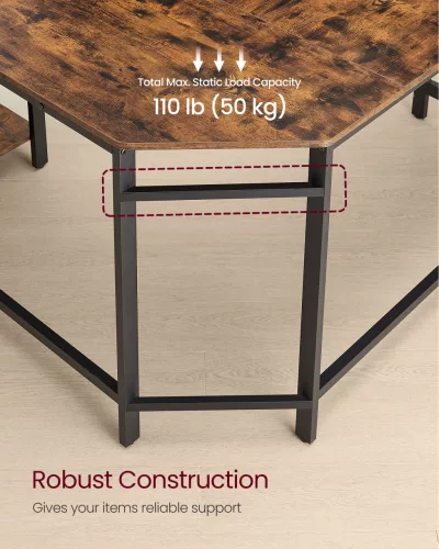 Sarok íróasztal, rusztikus barna 120x130x76cm, 2 polccal