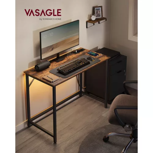 VASAGLE Irodai Asztal Gaming Asztal LED Fényekkel, Hálózati Csatlakozóval,