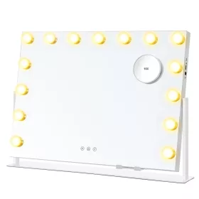   Sminktükör világítással, 58 x 43 cm, 15 LED izzó, érintővezérlés, matt fehér