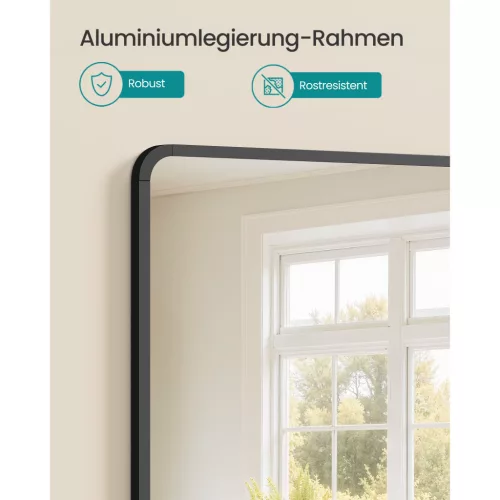 Fali tükör, szögletes, alumínium keret, fekete