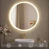 Fürdőszoba tükör, kerek, LED világítással, párásodásmentes, Ø 61 cm