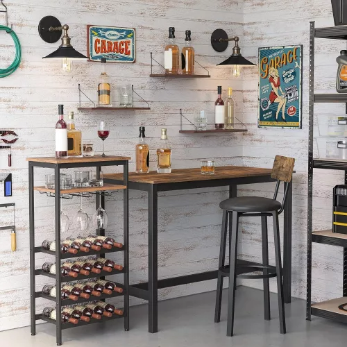 VASAGLE Borosztó, 20 palackot tárol, bor tartó, palacktartóval és pohártartóval,