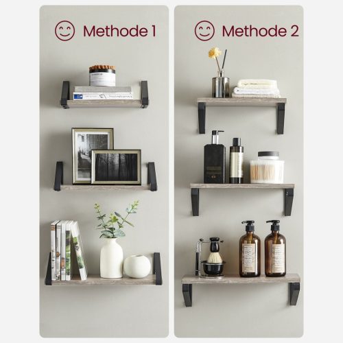 3 darabos lebegő polc szett, szürke és fekete 30/35/40 cm